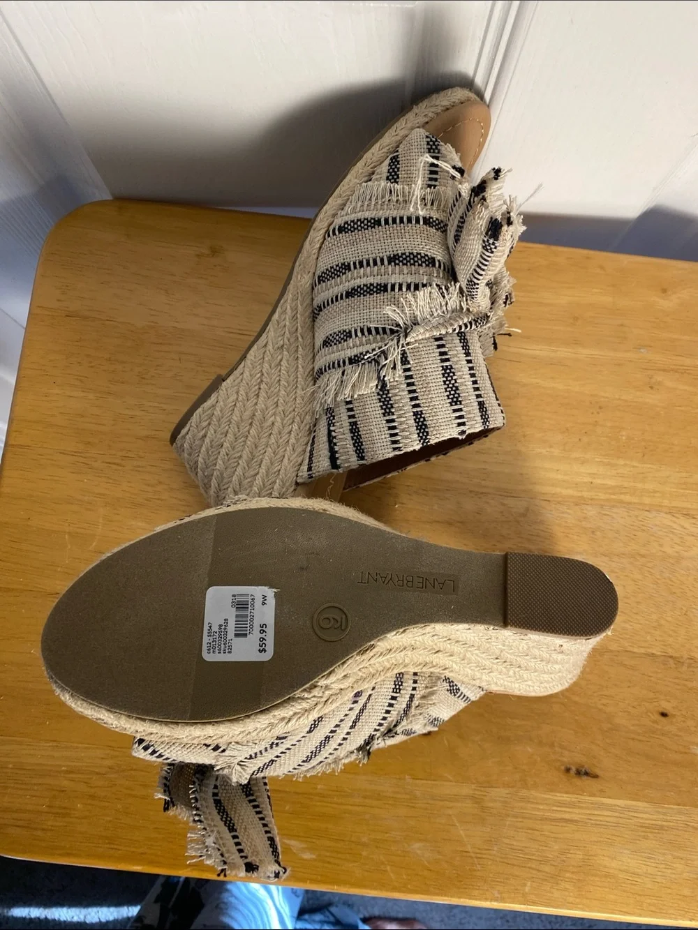 Lane Bryant Cream and Black Striped Knotted Wedge Sandals